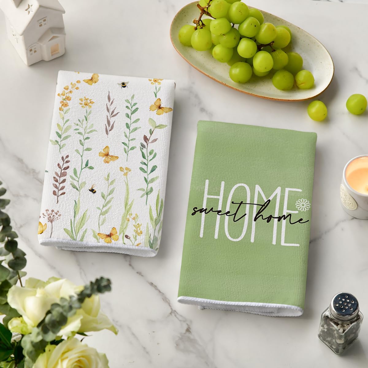 4 Adet, Yeşil Harfli Çiçek Des - Home Cooking Is The Best incelemesi ve fiyatı